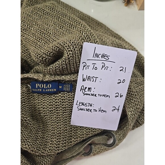 Vtg Polo Ralph Lauren Linen Olive Green Lace Up Sweater Womens Med Fairy Grunge - Picture 5 of 8